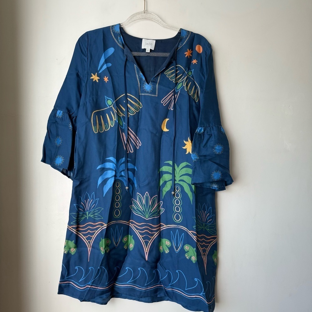 Johnny Was Jade Lorainne Blue Patterned Silk Blend Mini Dress S - Picture 7 of 10